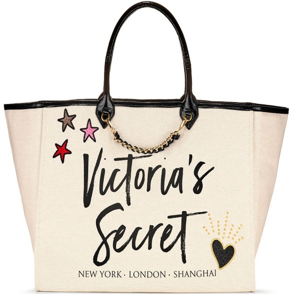 ☆Victoria's secret ロゴがお洒落なストライプラージトート☆ ☆Victoria's secret ロゴがお洒落なストライプラージトート